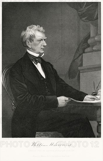 William Henry Seward (1801-72), American Politician, Antislavery Activist before the American Civil War and Secretary of State 1861-69, Seated Portrait, Steel Engraving, Portrait Gallery of Eminent Men and Women of Europe and America by Evert A. Duyckinck, Published by Henry J. Johnson, Johnson, Wilson & Company, New York, 1873