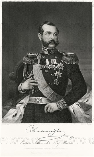 Alexander II (1818-81), Emperor of Russia 1855-81, Half-Length Portrait, Steel Engraving, Portrait Gallery of Eminent Men and Women of Europe and America by Evert A. Duyckinck, Published by Henry J. Johnson, Johnson, Wilson & Company, New York, 1873