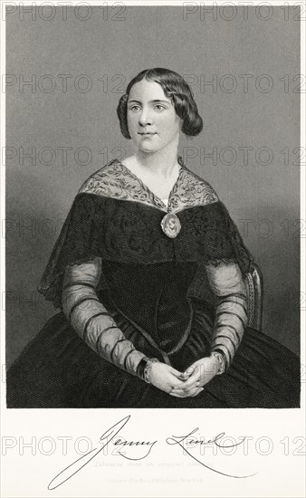 Jenny Lind Goldschmidt (1820-87), Swedish Opera Singer, Seated Portrait, Steel Engraving, Portrait Gallery of Eminent Men and Women of Europe and America by Evert A. Duyckinck, Published by Henry J. Johnson, Johnson, Wilson & Company, New York, 1873