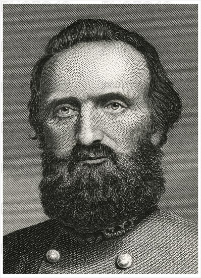 Thomas Jonathan "Stonewall" Jackson (1824-63), Confederate General during American Civil War, Head and Shoulders Portrait, Steel Engraving, Portrait Gallery of Eminent Men and Women of Europe and America by Evert A. Duyckinck, Published by Henry J. Johnson, Johnson, Wilson & Company, New York, 1873