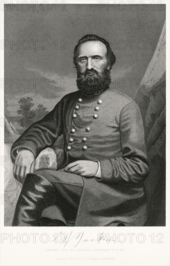 Thomas Jonathan "Stonewall" Jackson (1824-63), Confederate General during American Civil War, Seated Portrait, Steel Engraving, Portrait Gallery of Eminent Men and Women of Europe and America by Evert A. Duyckinck, Published by Henry J. Johnson, Johnson, Wilson & Company, New York, 1873