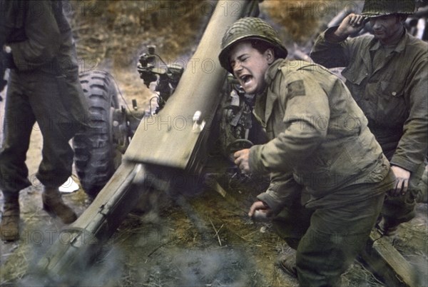 American Howitzers Shell German Forces Retreating near Carentan, France, Franklin, U.S. Signal Corps, July 11, 1944