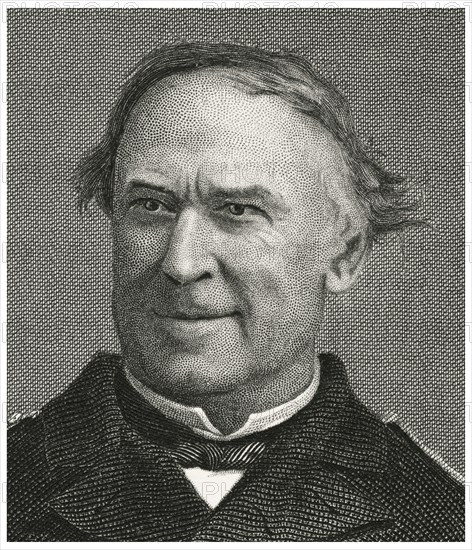 David G. Farragut (1801-70), American Admiral, U.S. Navy, Head and Shoulders Portrait, Steel Engraving, Portrait Gallery of Eminent Men and Women of Europe and America by Evert A. Duyckinck, Published by Henry J. Johnson, Johnson, Wilson & Company, New York, 1873