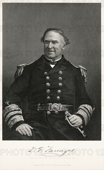 David G. Farragut (1801-70), American Admiral, U.S. Navy, Seated Portrait, Steel Engraving, Portrait Gallery of Eminent Men and Women of Europe and America by Evert A. Duyckinck, Published by Henry J. Johnson, Johnson, Wilson & Company, New York, 1873