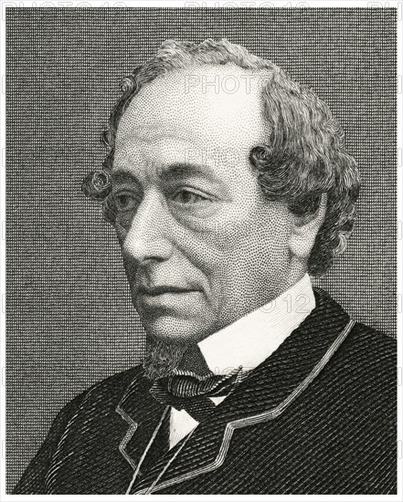 Benjamin Disraeli (1804-1881), British Politician and Prime Minister of the United Kingdom 1868-68, 1874-80, Head and Shoulders Portrait, Steel Engraving, Portrait Gallery of Eminent Men and Women of Europe and America by Evert A. Duyckinck, Published by Henry J. Johnson, Johnson, Wilson & Company, New York, 1873