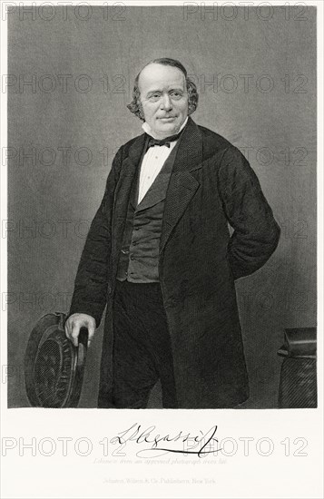 Louis Agassiz (1807-73), Swiss-American Biologist and Geologist, Three-Quarter Length Portrait, Steel Engraving, Portrait Gallery of Eminent Men and Women of Europe and America by Evert A. Duyckinck, Published by Henry J. Johnson, Johnson, Wilson & Company, New York, 1873