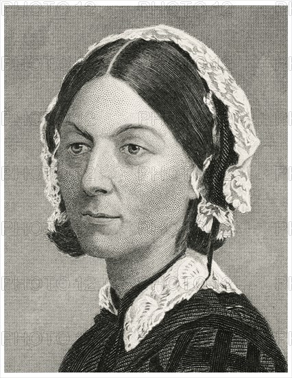 Florence Nightingale (1820-1910), English Nurse, Founder of Modern Nursing, Head and Shoulders Portrait, Steel Engraving, Portrait Gallery of Eminent Men and Women of Europe and America by Evert A. Duyckinck, Published by Henry J. Johnson, Johnson, Wilson & Company, New York, 1873