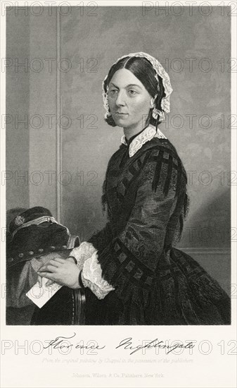 Florence Nightingale (1820-1910), English Nurse, Founder of Modern Nursing, Half-Length Portrait, Steel Engraving, Portrait Gallery of Eminent Men and Women of Europe and America by Evert A. Duyckinck, Published by Henry J. Johnson, Johnson, Wilson & Company, New York, 1873