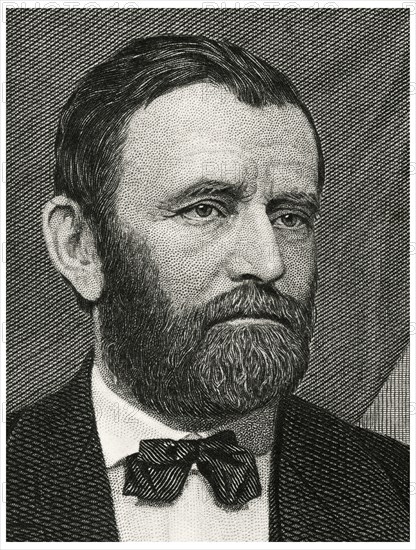 Ulysses S. Grant (1822-85), Commander of Union Armies during American Civil War and 18th President of the United States, Head and Shoulders Portrait, Steel Engraving, Portrait Gallery of Eminent Men and Women of Europe and America by Evert A. Duyckinck, Published by Henry J. Johnson, Johnson, Wilson & Company, New York, 1873