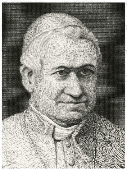 Pope Pius IX (1792-1878), Head of Catholic Church 1846-78, Head and Shoulders Portrait, Steel Engraving, Portrait Gallery of Eminent Men and Women of Europe and America by Evert A. Duyckinck, Published by Henry J. Johnson, Johnson, Wilson & Company, New York, 1873