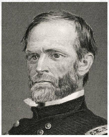 William Tecumseh Sherman (1820-91), Union General During American Civil War, Head and Shoulders Portrait, Steel Engraving, Portrait Gallery of Eminent Men and Women of Europe and America by Evert A. Duyckinck, Published by Henry J. Johnson, Johnson, Wilson & Company, New York, 1873