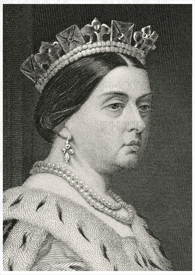 Queen Victoria (1819-1901), Queen of the United Kingdom of Great Britain and Ireland, Head and Shoulders Portrait, Steel Engraving, Portrait Gallery of Eminent Men and Women of Europe and America by Evert A. Duyckinck, Published by Henry J. Johnson, Johnson, Wilson & Company, New York, 1873