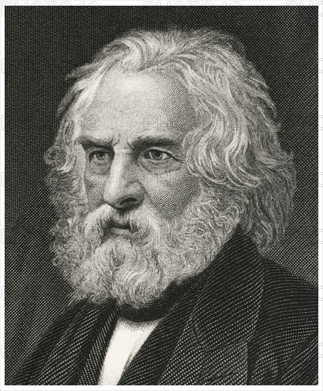 Henry Wadsworth Longfellow (1807-82), American Poet and Educator, Head and Shoulders Portrait, Steel Engraving, Portrait Gallery of Eminent Men and Women of Europe and America by Evert A. Duyckinck, Published by Henry J. Johnson, Johnson, Wilson & Company, New York, 1873