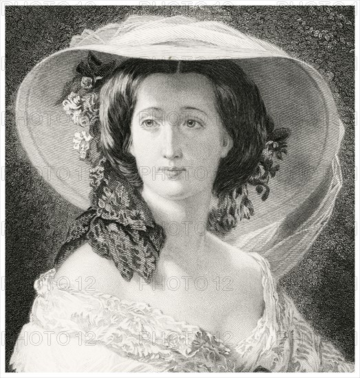 Eugénie de Montijo (1826-1920), Last Empress of France as Wife of Napoleon III, Head and Shoulders Portrait, Steel Engraving, Portrait Gallery of Eminent Men and Women of Europe and America by Evert A. Duyckinck, Published by Henry J. Johnson, Johnson, Wilson & Company, New York, 1873