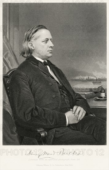 Henry Ward Beecher (1813-87), American Congregational Minister, Orator, Abolitionist and Social Reformer, seated Portrait, Steel Engraving, Portrait Gallery of Eminent Men and Women of Europe and America by Evert A. Duyckinck, Published by Henry J. Johnson, Johnson, Wilson & Company, New York, 1873