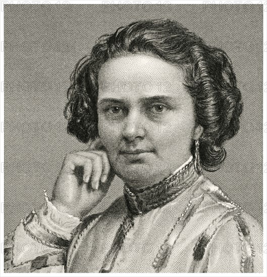 Harriet Hosmer (1830-1908), American Neoclassical Sculptor, Head and Shoulders Portrait, Steel Engraving, Portrait Gallery of Eminent Men and Women of Europe and America by Evert A. Duyckinck, Published by Henry J. Johnson, Johnson, Wilson & Company, New York, 1873