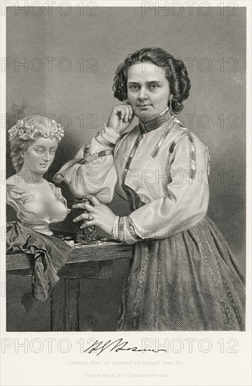 Harriet Hosmer (1830-1908), American Neoclassical Sculptor, Three-Quarter Length Portrait, Steel Engraving, Portrait Gallery of Eminent Men and Women of Europe and America by Evert A. Duyckinck, Published by Henry J. Johnson, Johnson, Wilson & Company, New York, 1873