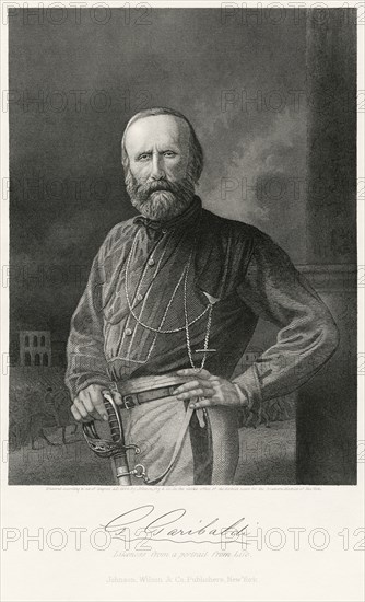 Giuseppe Garibaldi (1807-82), Italian General, Contributed to the Achievement of Italian Unification, Half-Length Portrait, Steel Engraving, Portrait Gallery of Eminent Men and Women of Europe and America by Evert A. Duyckinck, Published by Henry J. Johnson, Johnson, Wilson & Company, New York, 1873