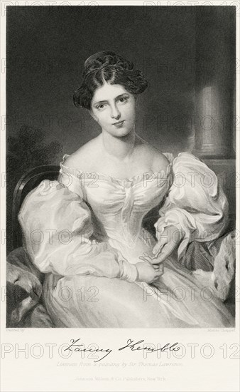 Frances Anne "Fanny" Kemble (1809-93), British Actress, Seated Portrait, Steel Engraving, Portrait Gallery of Eminent Men and Women of Europe and America by Evert A. Duyckinck, Published by Henry J. Johnson, Johnson, Wilson & Company, New York, 1873