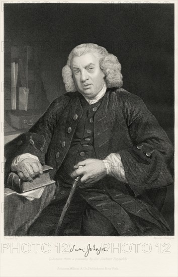 Samuel Johnson(1709-840), 18th Century English Writer, Seated Portrait, Steel Engraving, Portrait Gallery of Eminent Men and Women of Europe and America by Evert A. Duyckinck, Published by Henry J. Johnson, Johnson, Wilson & Company, New York, 1873