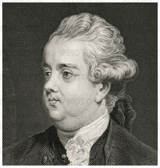 Edward Gibbon (1737-94), English Historian, Writer and Member of Parliament, Head and Shoulders Portrait, Steel Engraving, Portrait Gallery of Eminent Men and Women of Europe and America by Evert A. Duyckinck, Published by Henry J. Johnson, Johnson, Wilson & Company, New York, 1873