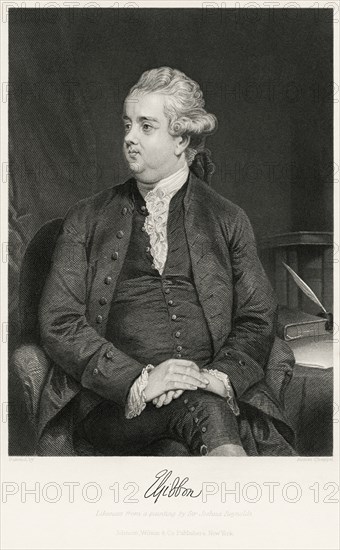 Edward Gibbon (1737-94), English Historian, Writer and Member of Parliament, Seated Portrait, Steel Engraving, Portrait Gallery of Eminent Men and Women of Europe and America by Evert A. Duyckinck, Published by Henry J. Johnson, Johnson, Wilson & Company, New York, 1873