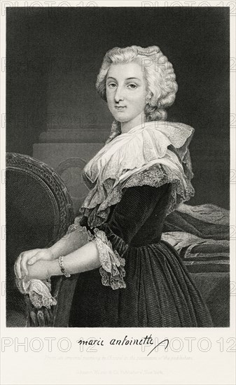 Marie Antoinette (1755-93), Queen of France, Wife of Louis XVI, Half-Length Portrait, Steel Engraving, Portrait Gallery of Eminent Men and Women of Europe and America by Evert A. Duyckinck, Published by Henry J. Johnson, Johnson, Wilson & Company, New York, 1873