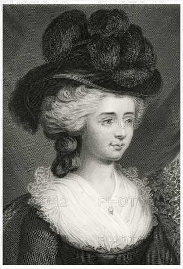Frances Burney (1752-1840), also known as Madame d'Arblay, English Satirical Novelist and Playwright, Head and Shoulders Portrait, Steel Engraving, Portrait Gallery of Eminent Men and Women of Europe and America by Evert A. Duyckinck, Published by Henry J. Johnson, Johnson, Wilson & Company, New York, 1873