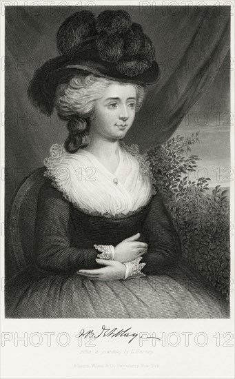Frances Burney (1752-1840), also known as Madame d'Arblay, English Satirical Novelist and Playwright, Seated Portrait, Steel Engraving, Portrait Gallery of Eminent Men and Women of Europe and America by Evert A. Duyckinck, Published by Henry J. Johnson, Johnson, Wilson & Company, New York, 1873