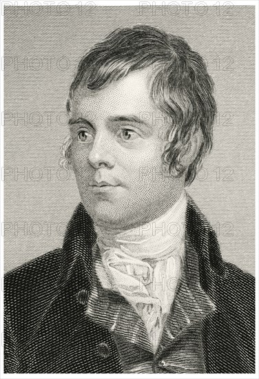 Robert Burns (1759-96), Scottish Poet and Lyricist, Head and Shoulders Portrait, Steel Engraving, Portrait Gallery of Eminent Men and Women of Europe and America by Evert A. Duyckinck, Published by Henry J. Johnson, Johnson, Wilson & Company, New York, 1873