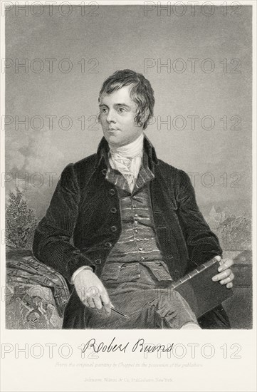 Robert Burns (1759-96), Scottish Poet and Lyricist, Half-Length Portrait, Steel Engraving, Portrait Gallery of Eminent Men and Women of Europe and America by Evert A. Duyckinck, Published by Henry J. Johnson, Johnson, Wilson & Company, New York, 1873