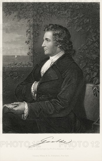 Johann Wolfgang von Goethe (1749-1832), German Writer and Statesman, Seated Portrait, Steel Engraving, Portrait Gallery of Eminent Men and Women of Europe and America by Evert A. Duyckinck, Published by Henry J. Johnson, Johnson, Wilson & Company, New York, 1873