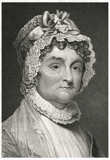 Abigail Adams (1744-1818), Wife of 2nd U.S. President John Adams and Mother of 6th U.S. President John Quincy Adams, Head and Shoulders Portrait, Steel Engraving, Portrait Gallery of Eminent Men and Women of Europe and America by Evert A. Duyckinck, Published by Henry J. Johnson, Johnson, Wilson & Company, New York, 1873