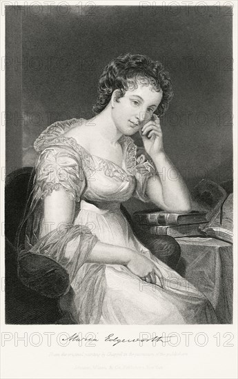 Maria Edgeworth (1768-1849), Anglo-Irish Writer known for her Children's Literature, Seated Portrait, Steel Engraving, Portrait Gallery of Eminent Men and Women of Europe and America by Evert A. Duyckinck, Published by Henry J. Johnson, Johnson, Wilson & Company, New York, 1873