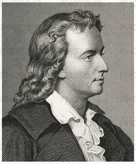 Freidrich Schiller (1759-1805), German Dramatist, Poet, and Literary Theorist, Head and Shoulders Portrait, Steel Engraving, Portrait Gallery of Eminent Men and Women of Europe and America by Evert A. Duyckinck, Published by Henry J. Johnson, Johnson, Wilson & Company, New York, 1873