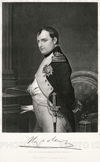 Napoleon Bonaparte (1769-1821), Emperor of France as Napoleon I 1804-14 and briefly in 1815, Three-Quarter Length Portrait, Steel Engraving, Portrait Gallery of Eminent Men and Women of Europe and America by Evert A. Duyckinck, Published by Henry J. Johnson, Johnson, Wilson & Company, New York, 1873