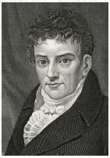 Robert Fulton (1765-1815), British-American Engineer and Inventor who is Widely Credited with the Development of the Steamboat, Head and Shoulders Portrait, Steel Engraving, Portrait Gallery of Eminent Men and Women of Europe and America by Evert A. Duyckinck, Published by Henry J. Johnson, Johnson, Wilson & Company, New York, 1873