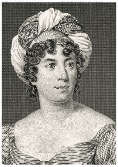 Anne Louise Germaine de Staël-Holstein (1766-1817), Commonly known as Madame de Stael, French Woman of Letters and Historian, Head and Shoulders Portrait, Steel Engraving, Portrait Gallery of Eminent Men and Women of Europe and America by Evert A. Duyckinck, Published by Henry J. Johnson, Johnson, Wilson & Company, New York, 1873
