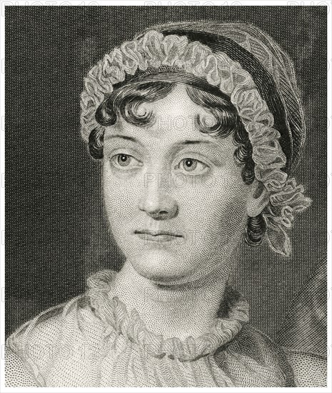Jane Austen (1775-1817), English Novelist, Head and Shoulders Portrait, Steel Engraving, Portrait Gallery of Eminent Men and Women of Europe and America by Evert A. Duyckinck, Published by Henry J. Johnson, Johnson, Wilson & Company, New York, 1873
