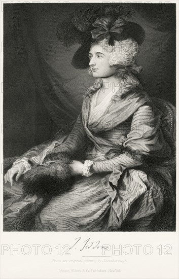 Sarah Siddons (1755-1831), Welsh-born English Actress, Seated Portrait, Steel Engraving, Portrait Gallery of Eminent Men and Women of Europe and America by Evert A. Duyckinck, Published by Henry J. Johnson, Johnson, Wilson & Company, New York, 1873