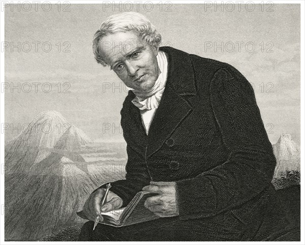Alexander von Humboldt (1769-1859), German Naturalist and Explorer and Major Figure in the Classical Period of Physical Geography and Biogeography, Head and Shoulders Portrait, Steel Engraving, Portrait Gallery of Eminent Men and Women of Europe and America by Evert A. Duyckinck, Published by Henry J. Johnson, Johnson, Wilson & Company, New York, 1873