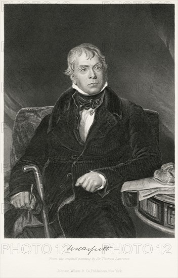 Sir Walter Scott (1771-1832), 1st Baronet, Scottish Novelist, Poet, Historian and Biographer, Seated Portrait, Steel Engraving, Portrait Gallery of Eminent Men and Women of Europe and America by Evert A. Duyckinck, Published by Henry J. Johnson, Johnson, Wilson & Company, New York, 1873