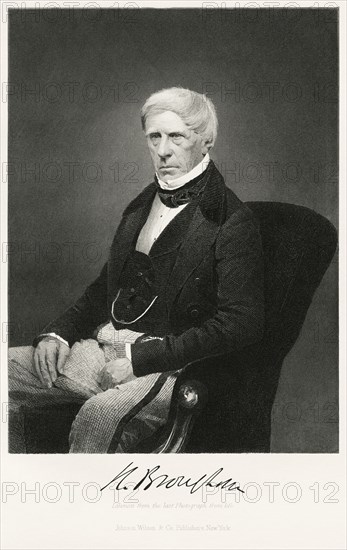 Henry Brougham (1778-1868), 1st Baron Brougham and Vaux,, British Politician, Reformer and Lord Chancellor 1830-34, Seated Portrait, Steel Engraving, Portrait Gallery of Eminent Men and Women of Europe and America by Evert A. Duyckinck, Published by Henry J. Johnson, Johnson, Wilson & Company, New York, 1873