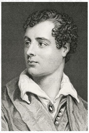 George Gordon Byron (1788-1824), Lord Byron, English Poet, Head and Shoulders Portrait, Steel Engraving, Portrait Gallery of Eminent Men and Women of Europe and America by Evert A. Duyckinck, Published by Henry J. Johnson, Johnson, Wilson & Company, New York, 1873