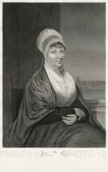 Elizabeth Fry (1780-1845), English Prison and Social Reformer, Seated Portrait, Steel Engraving, Portrait Gallery of Eminent Men and Women of Europe and America by Evert A. Duyckinck, Published by Henry J. Johnson, Johnson, Wilson & Company, New York, 1873