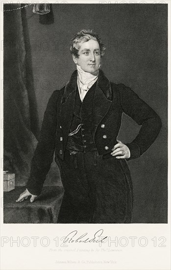 Sir Robert Peel (1788-1850), 2nd Baronet, British Statesman and Politician, Served Twice as Prime Minister of the United Kingdom 1834-35, 1841-46, Three-Quarter Length Portrait, Steel Engraving, Portrait Gallery of Eminent Men and Women of Europe and America by Evert A. Duyckinck, Published by Henry J. Johnson, Johnson, Wilson & Company, New York, 1873