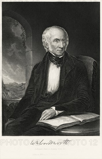 William Wordsworth (1770-1850), English Romantic Poet, Seated Portrait, Steel Engraving, Portrait Gallery of Eminent Men and Women of Europe and America by Evert A. Duyckinck, Published by Henry J. Johnson, Johnson, Wilson & Company, New York, 1873