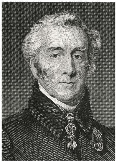 Arthur Wellesley (1769-1852), 1st Duke of Wellington, Leading British Military and Political Figure, serving twice as Prime Minister of the United Kingdom 1828-30, 1834-34, Head and Shoulders Portrait, Steel Engraving, Portrait Gallery of Eminent Men and Women of Europe and America by Evert A. Duyckinck, Published by Henry J. Johnson, Johnson, Wilson & Company, New York, 1873