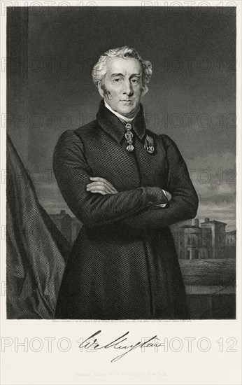 Arthur Wellesley (1769-1852), 1st Duke of Wellington, Leading British Military and Political Figure, serving twice as Prime Minister of the United Kingdom 1828-30, 1834-34, Three-Quarter Length Portrait, Steel Engraving, Portrait Gallery of Eminent Men and Women of Europe and America by Evert A. Duyckinck, Published by Henry J. Johnson, Johnson, Wilson & Company, New York, 1873