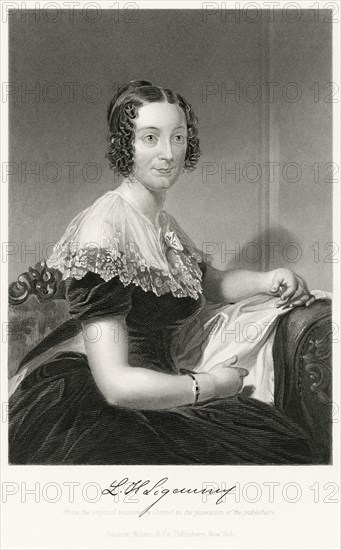 Lydia Huntley Sigourney (1791-1865), American Poet, Seated Portrait, Steel Engraving, Portrait Gallery of Eminent Men and Women of Europe and America by Evert A. Duyckinck, Published by Henry J. Johnson, Johnson, Wilson & Company, New York, 1873